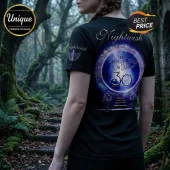 Black t-shirt featuring a circular Nightwish The Greatest Years On Earth 30 graphic with lightning and a stone staircase.!