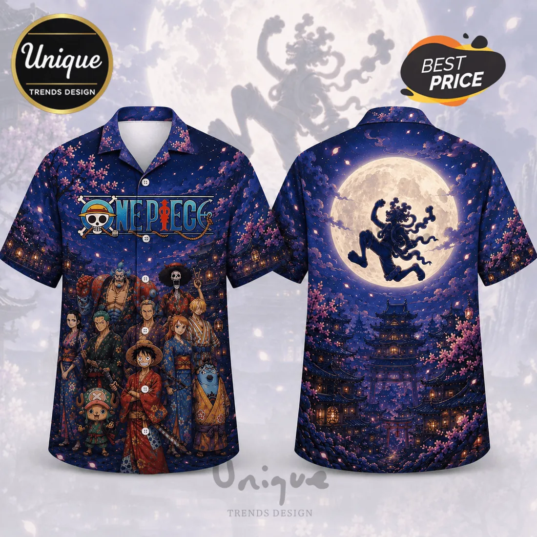 One Piece Gear 5 Luffy Navy Hawaiian Shirt One Piece Gear 5 Luffy Navy Hawaiian Shirt