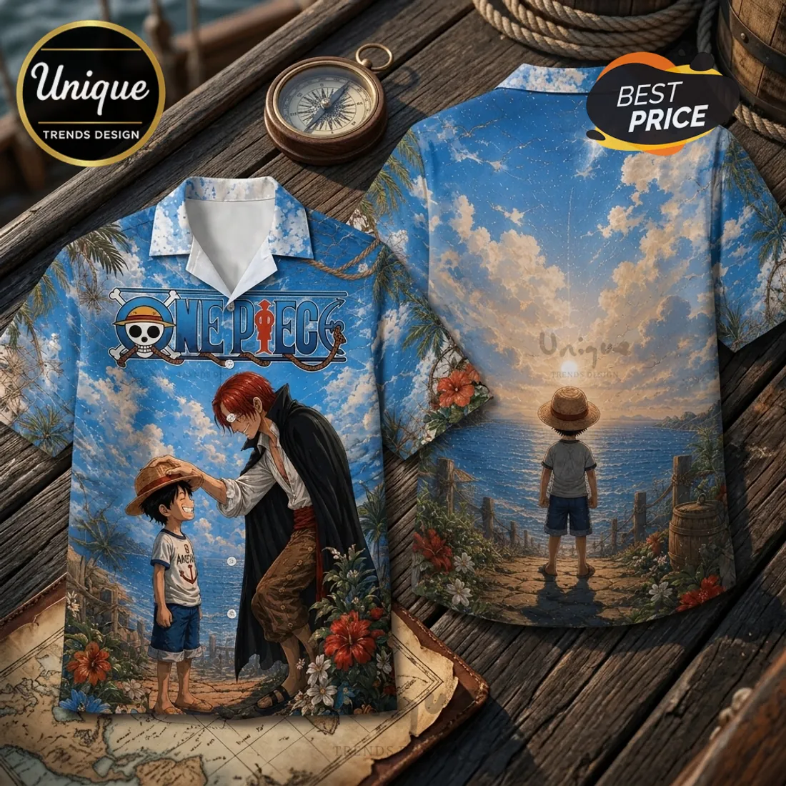 One Piece Shanks and Luffy Hawaiian Shirt One Piece Shanks and Luffy Hawaiian Shirt