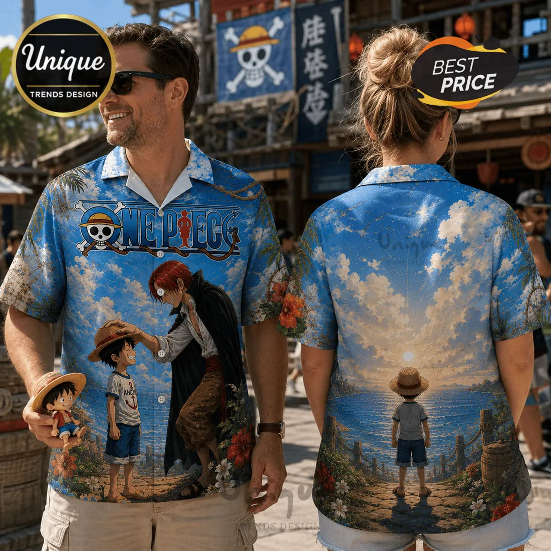 One Piece Shanks and Luffy Hawaiian Shirt One Piece Shanks and Luffy Hawaiian Shirt