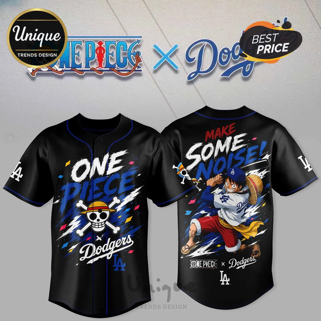 One Piece x Los Angeles Dodgers 2026 Black Baseball Jersey One Piece x Los Angeles Dodgers 2026 Black Baseball Jersey