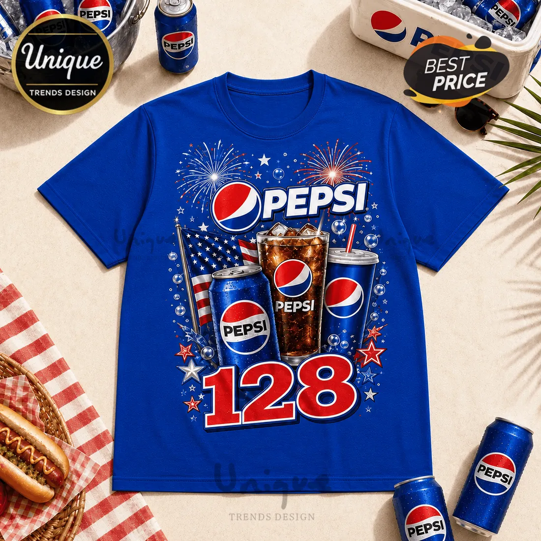 Pepsi 128th Anniversary 1898-2026 Blue T-Shirt Pepsi 128th Anniversary 1898-2026 Blue T-Shirt
