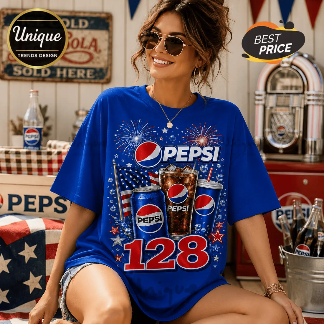 Pepsi 128th Anniversary 1898-2026 Blue T-Shirt Pepsi 128th Anniversary 1898-2026 Blue T-Shirt