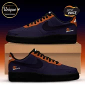 Custom Phoenix Mercury basketball sneakers in purple and orange with black soles and black Swoosh logos.!