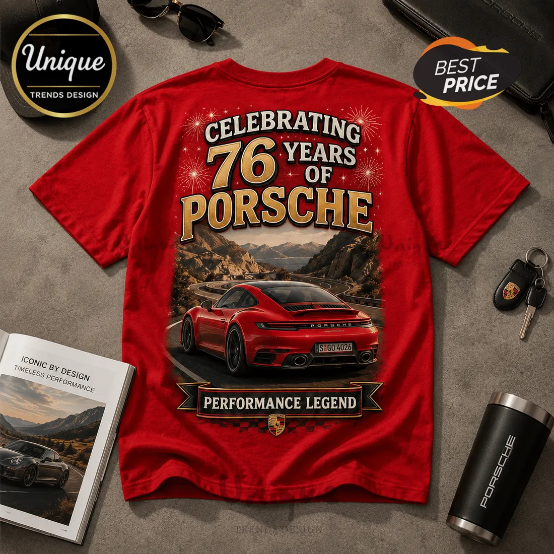 Porsche 76 Years Performance Legend Red T-Shirt Porsche 76 Years Performance Legend Red T-Shirt
