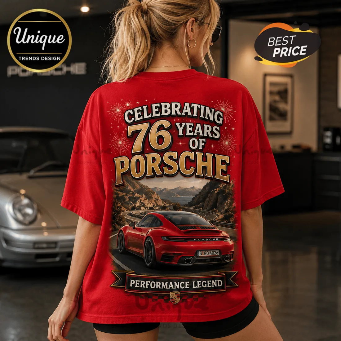 Porsche 76 Years Performance Legend Red T-Shirt Porsche 76 Years Performance Legend Red T-Shirt