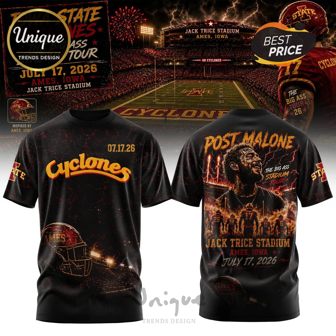 Post Malone Iowa State Cyclones 2026 Tour T-Shirt Post Malone Iowa State Cyclones 2026 Tour T-Shirt