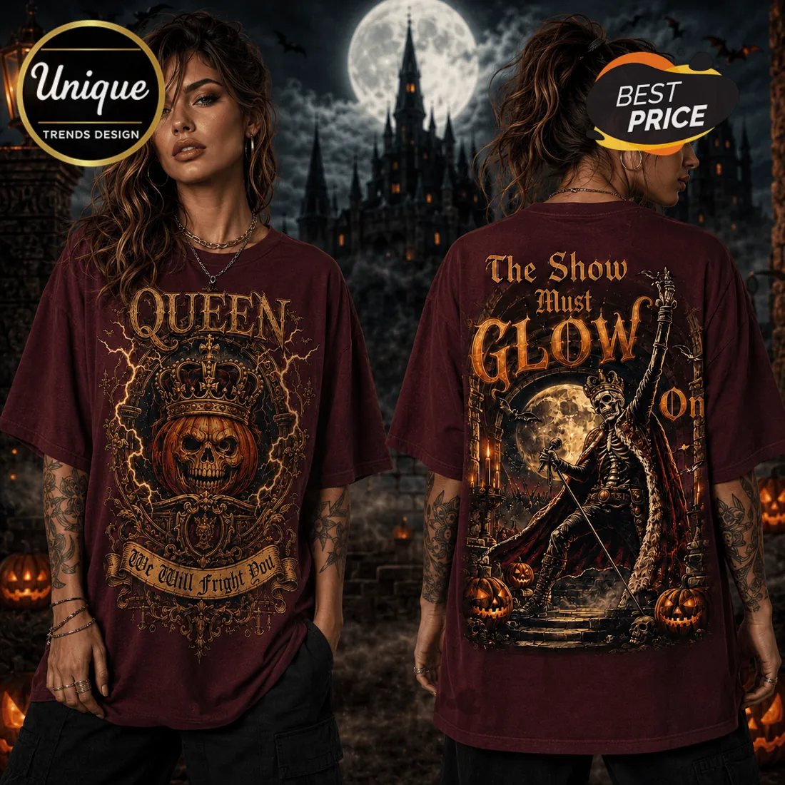 Queen The Show Must Glow On Maroon Vintage T-Shirt Queen The Show Must Glow On Maroon Vintage T-Shirt