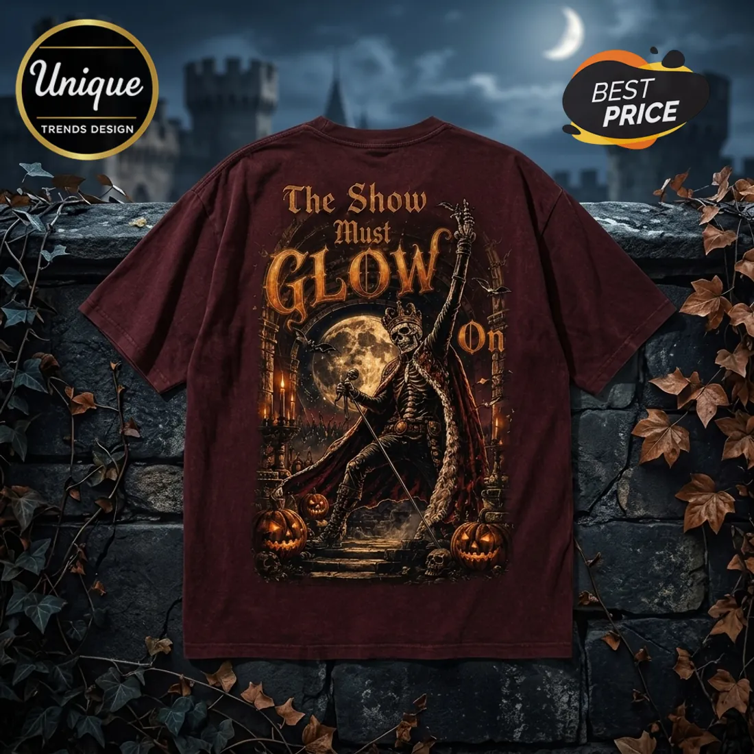 Queen The Show Must Glow On Maroon Vintage T-Shirt Queen The Show Must Glow On Maroon Vintage T-Shirt