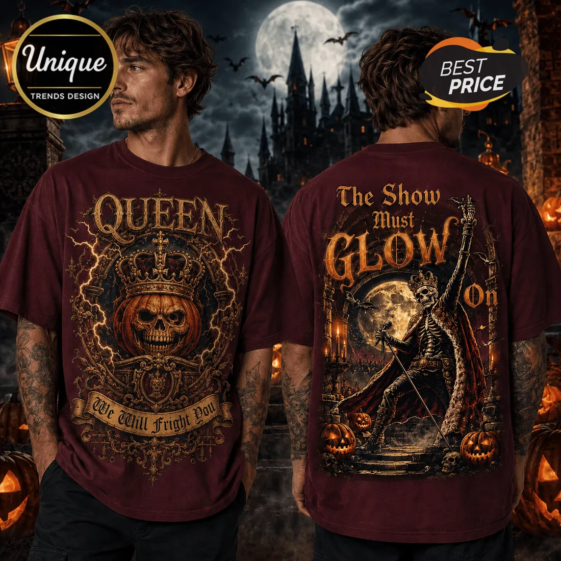 Queen The Show Must Glow On Maroon Vintage T-Shirt Queen The Show Must Glow On Maroon Vintage T-Shirt