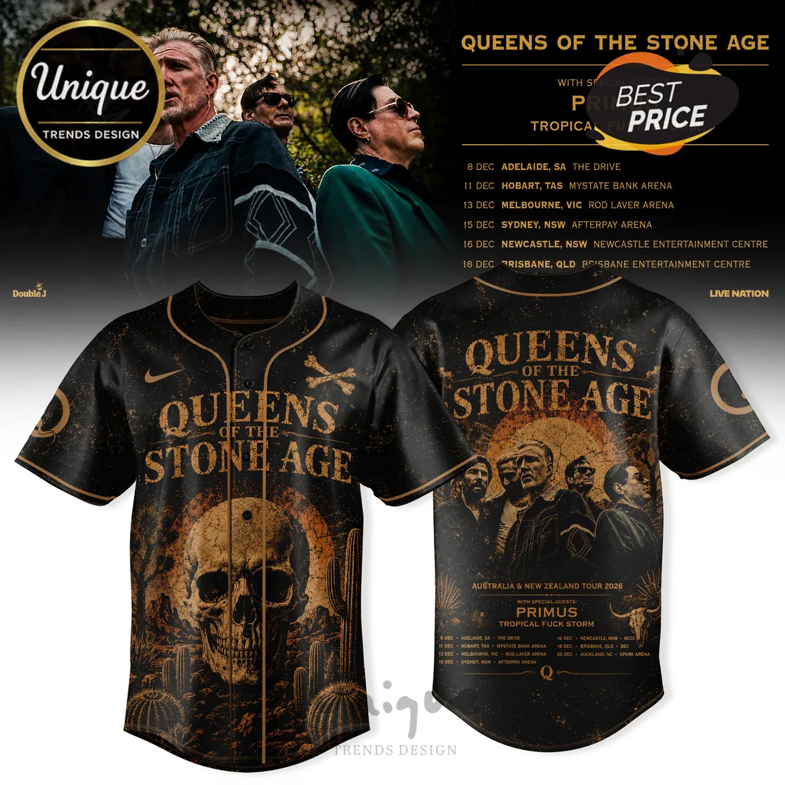 Queens Of The Stone Age Desert Nights Tour Baseball Jersey Queens Of The Stone Age Desert Nights Tour Baseball Jersey