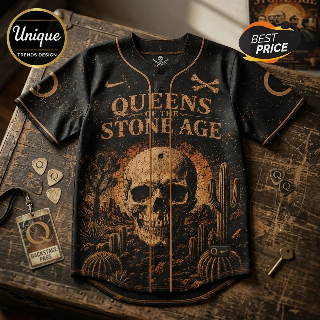 Queens Of The Stone Age Desert Nights Tour Baseball Jersey Queens Of The Stone Age Desert Nights Tour Baseball Jersey