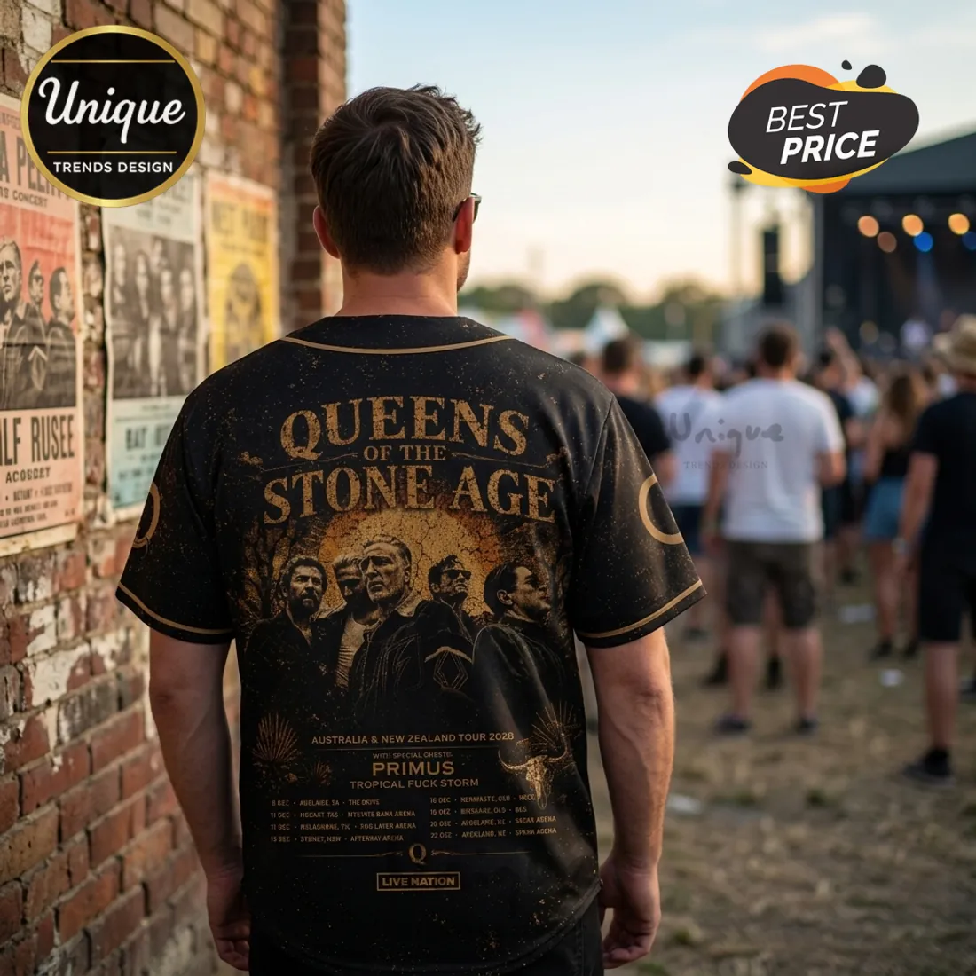 Queens Of The Stone Age Desert Nights Tour Baseball Jersey Queens Of The Stone Age Desert Nights Tour Baseball Jersey