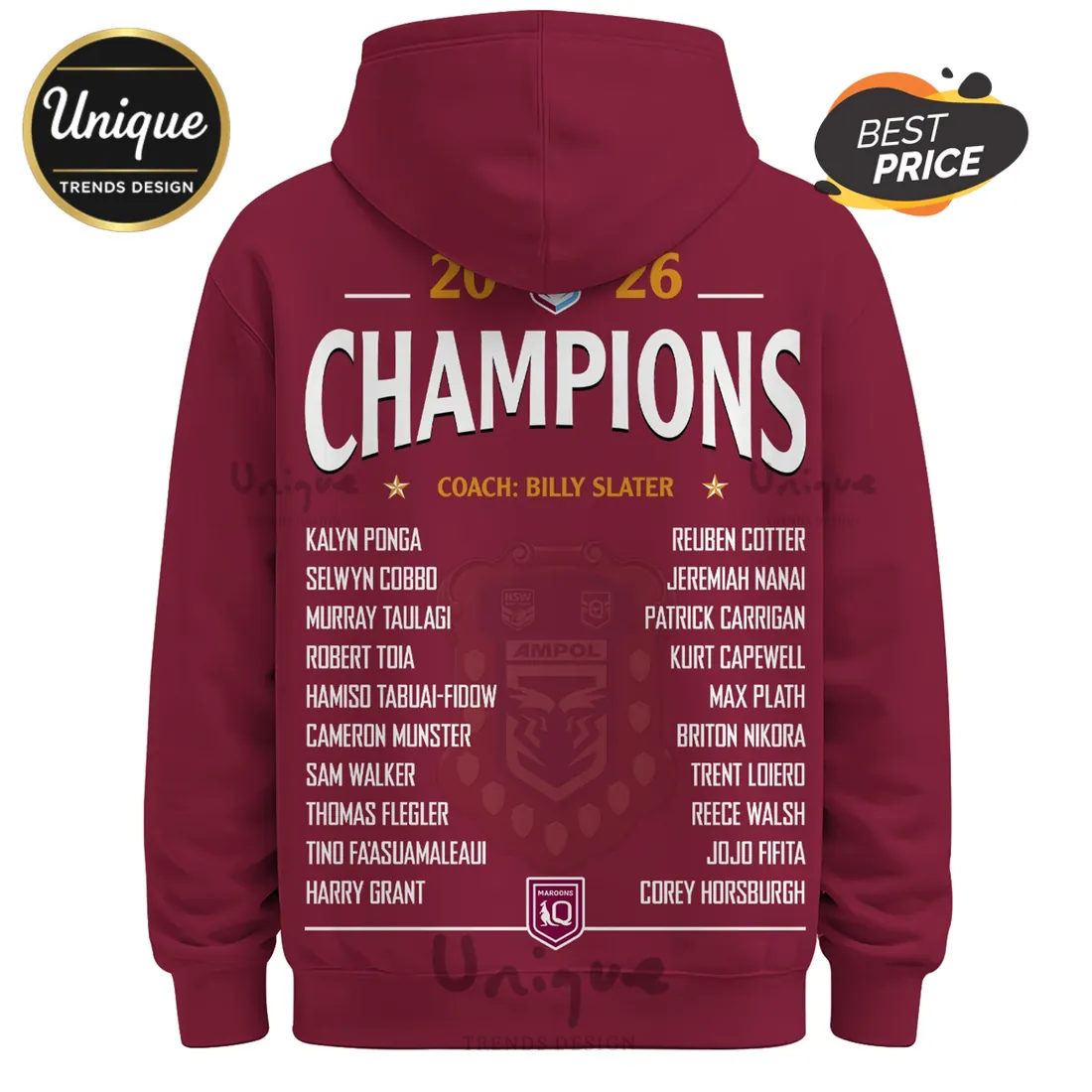 Queensland Maroons 2026 Champions Maroon Zip Hoodie Queensland Maroons 2026 Champions Maroon Zip Hoodie
