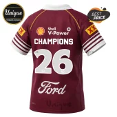 Maroon rugby jersey featuring number 26, Shell V-Power, and Ford logos with white collar and sleeve stripes.!