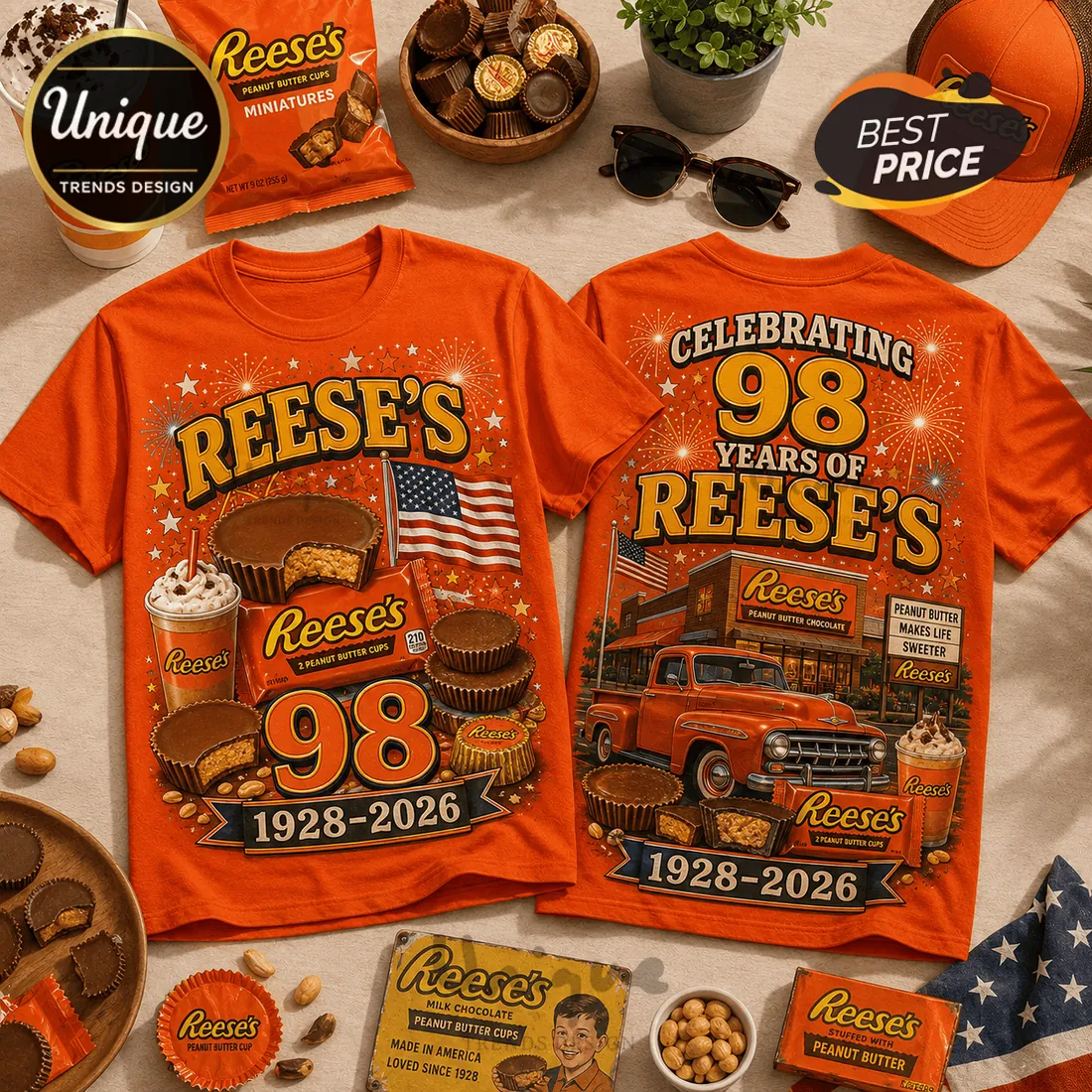 Reese’s Peanut Butter Cups 1928-2026 Anniversary T-Shirt Reese’s Peanut Butter Cups 1928-2026 Anniversary T-Shirt