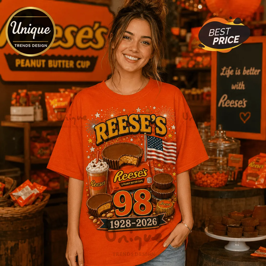 Reese’s Peanut Butter Cups 1928-2026 Anniversary T-Shirt Reese’s Peanut Butter Cups 1928-2026 Anniversary T-Shirt
