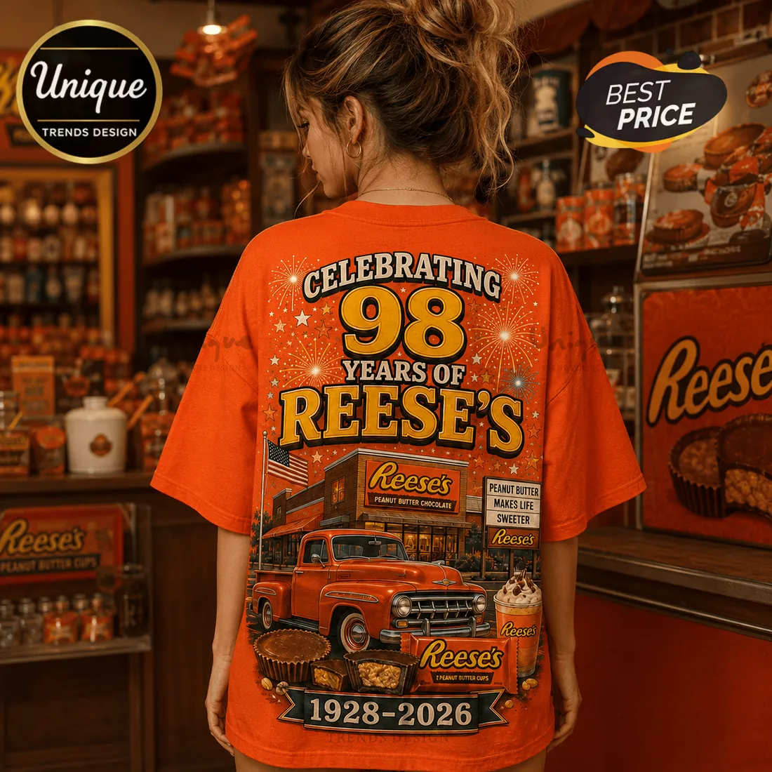 Reese’s Peanut Butter Cups 1928-2026 Anniversary T-Shirt Reese’s Peanut Butter Cups 1928-2026 Anniversary T-Shirt