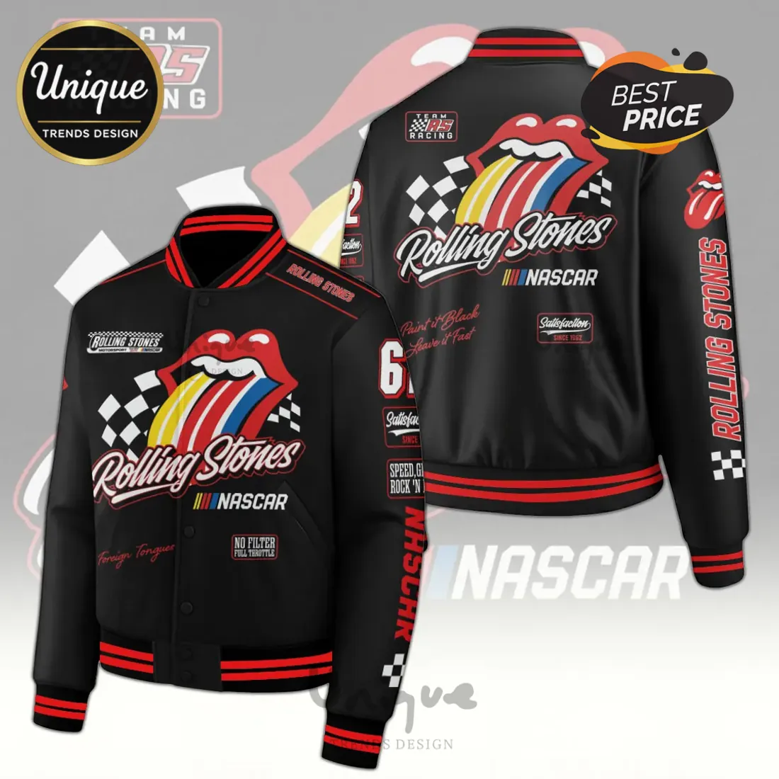Rolling Stones NASCAR Team Racing Varsity Jacket Rolling Stones NASCAR Team Racing Varsity Jacket