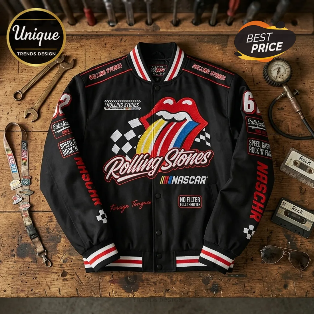 Rolling Stones NASCAR Team Racing Varsity Jacket Rolling Stones NASCAR Team Racing Varsity Jacket