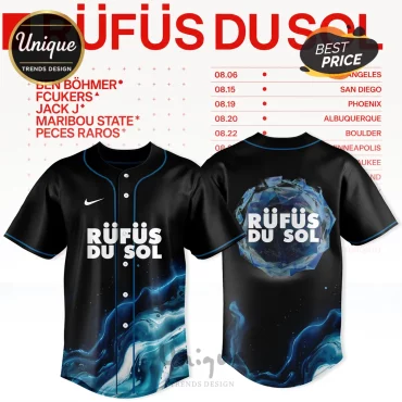 Rufus Du Sol 2026 Tour Black Abstract Baseball Jersey