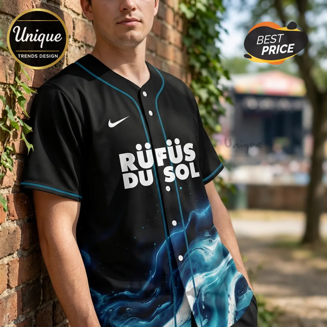 Rufus Du Sol 2026 Tour Black Abstract Baseball Jersey Rufus Du Sol 2026 Tour Black Abstract Baseball Jersey
