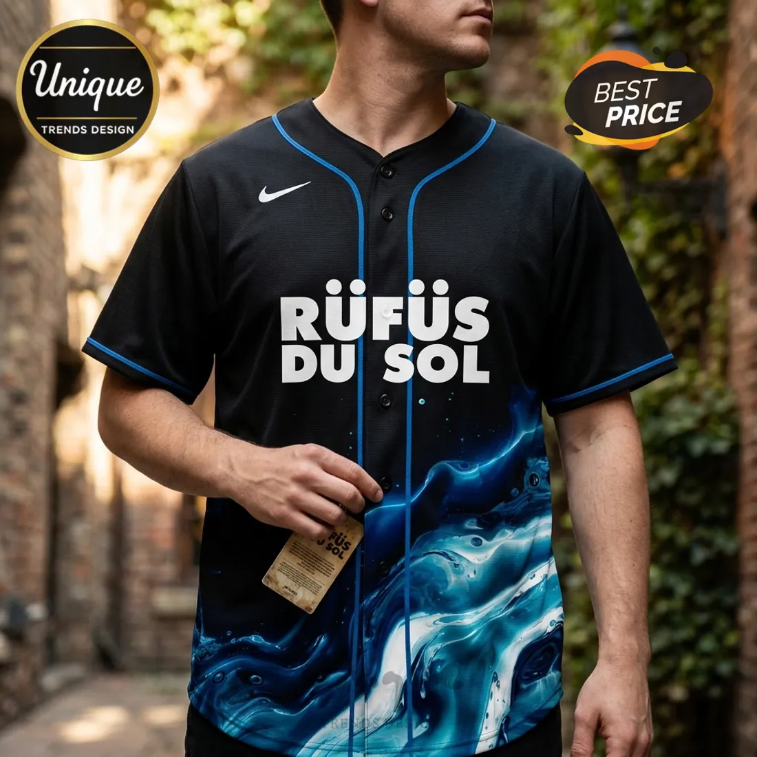 Rufus Du Sol 2026 Tour Black Abstract Baseball Jersey Rufus Du Sol 2026 Tour Black Abstract Baseball Jersey