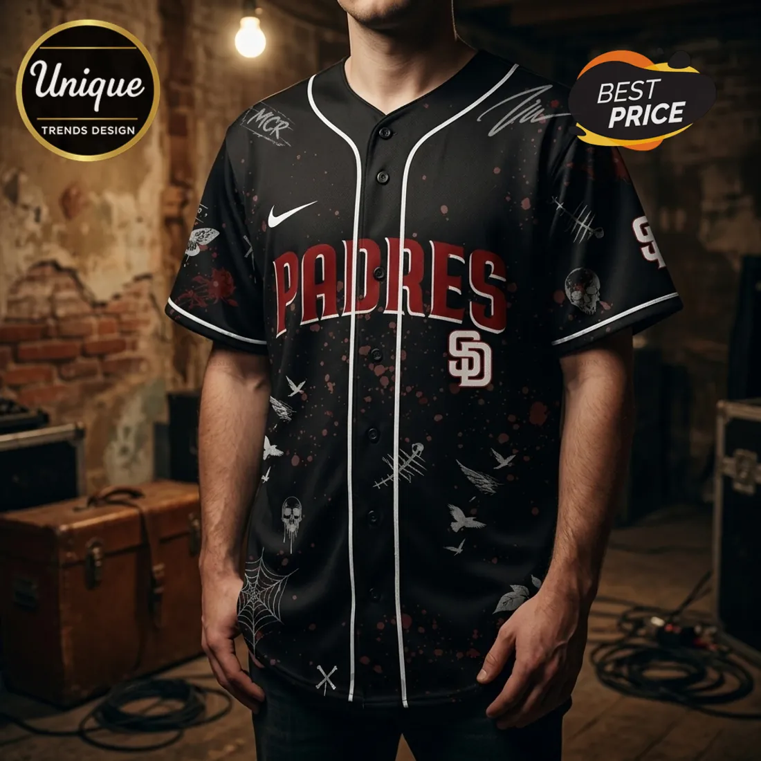 San Diego Padres x My Chemical Romance Black Parade Baseball Jersey San Diego Padres x My Chemical Romance Black Parade Baseball Jersey