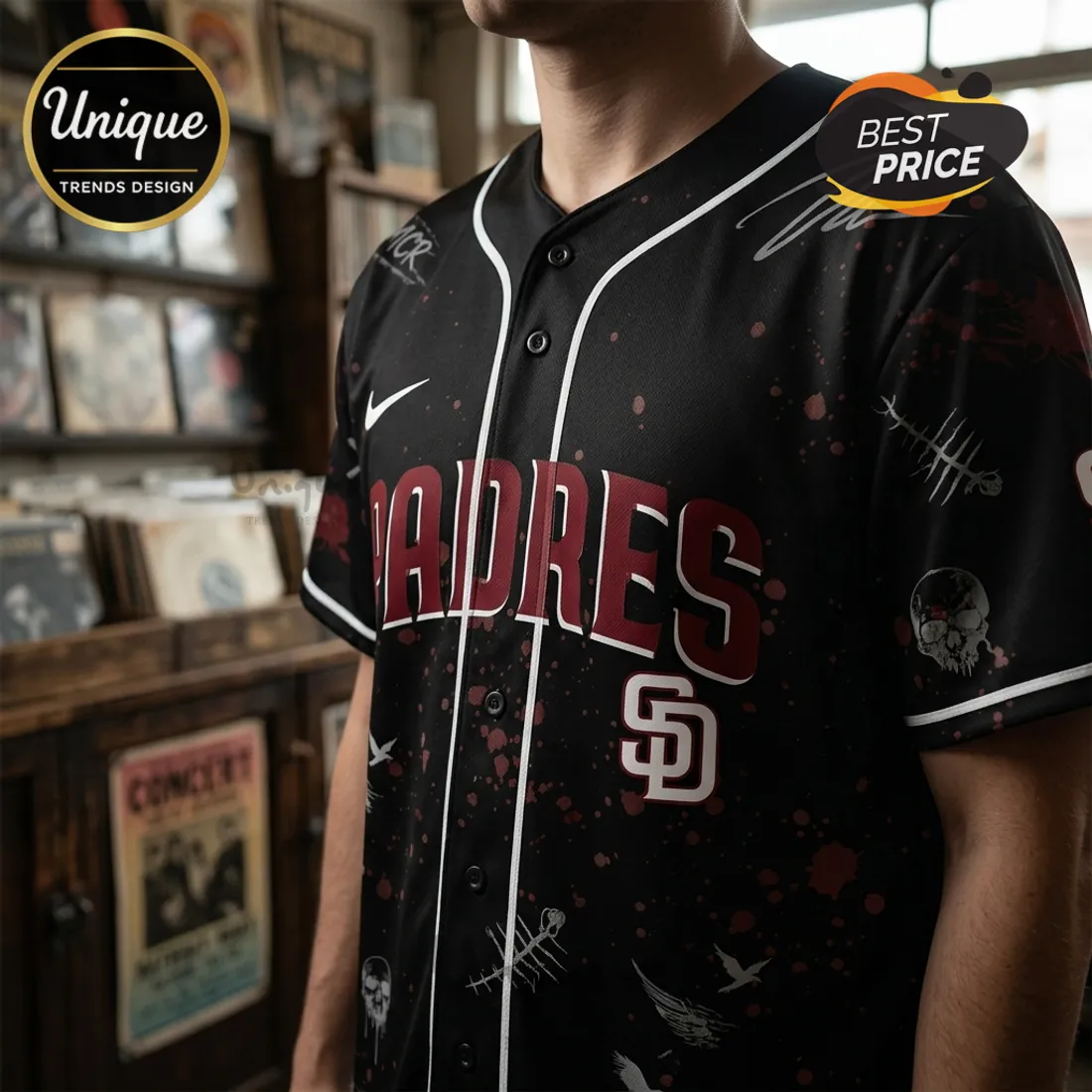San Diego Padres x My Chemical Romance Black Parade Baseball Jersey San Diego Padres x My Chemical Romance Black Parade Baseball Jersey