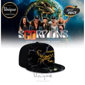 Black snapback cap featuring a yellow scorpion icon and grey marble-style pattern on the front panel and flat brim.!