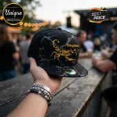Black and grey marble pattern snapback cap featuring a gold embroidered scorpion and the text Scorpions on the front.!