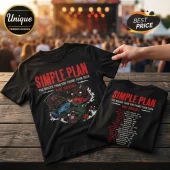 Simple Plan The Bigger Than You Think Tour 2026 black T-shirt featuring a cartoon bear and alligator on racing karts.