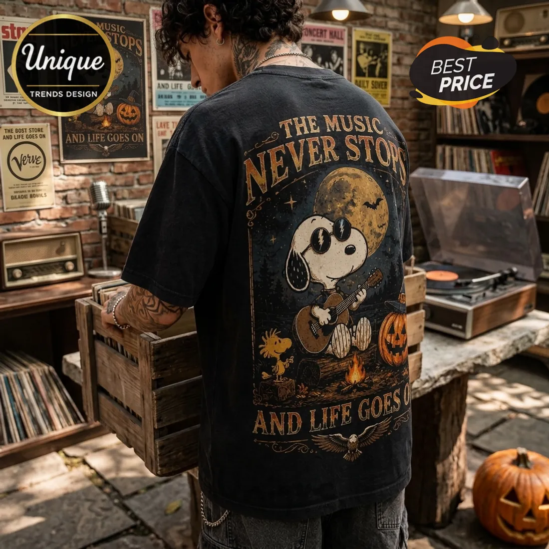 Snoopy x Eagles Halloween The Music Never Stops T-Shirt Snoopy x Eagles Halloween The Music Never Stops T-Shirt