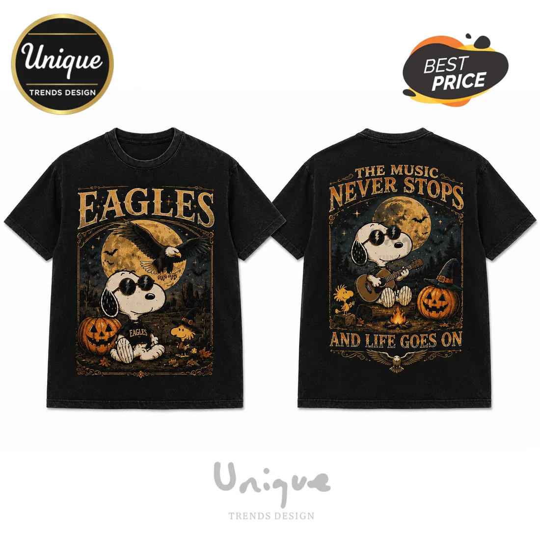Snoopy x Eagles Halloween The Music Never Stops T-Shirt Snoopy x Eagles Halloween The Music Never Stops T-Shirt