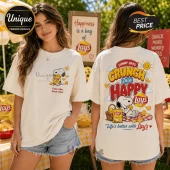 Cream oversized t-shirt featuring Snoopy eating Lay’s chips with Sunny Days Crunch into Happy text on the back.!