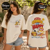 Oversized cream cotton t-shirt featuring Snoopy eating Lay's chips with picnic imagery and text on front and back.!