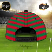 South Sydney Rabbitohs Red Green Mascot Cap with striped fabric, black snapback closure, and air ventilation eyelets.