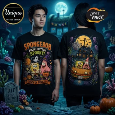SpongeBob SquarePants Halloween Bikini Bottom Black T-Shirt