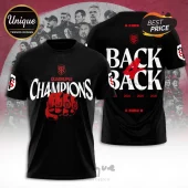 Black Stade Toulousain rugby t-shirt featuring a red fist graphic, Quadruple Champions text, and Back 4 Back slogan.!