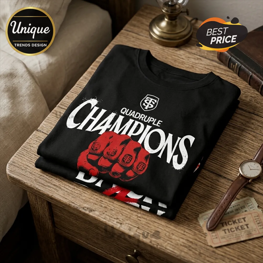 Stade Toulousain 2026 Quadruple Champions Black T-Shirt Stade Toulousain 2026 Quadruple Champions Black T-Shirt