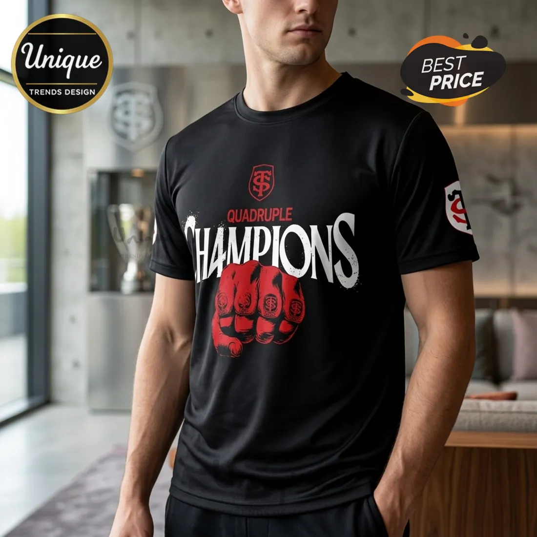 Stade Toulousain 2026 Quadruple Champions Black T-Shirt Stade Toulousain 2026 Quadruple Champions Black T-Shirt
