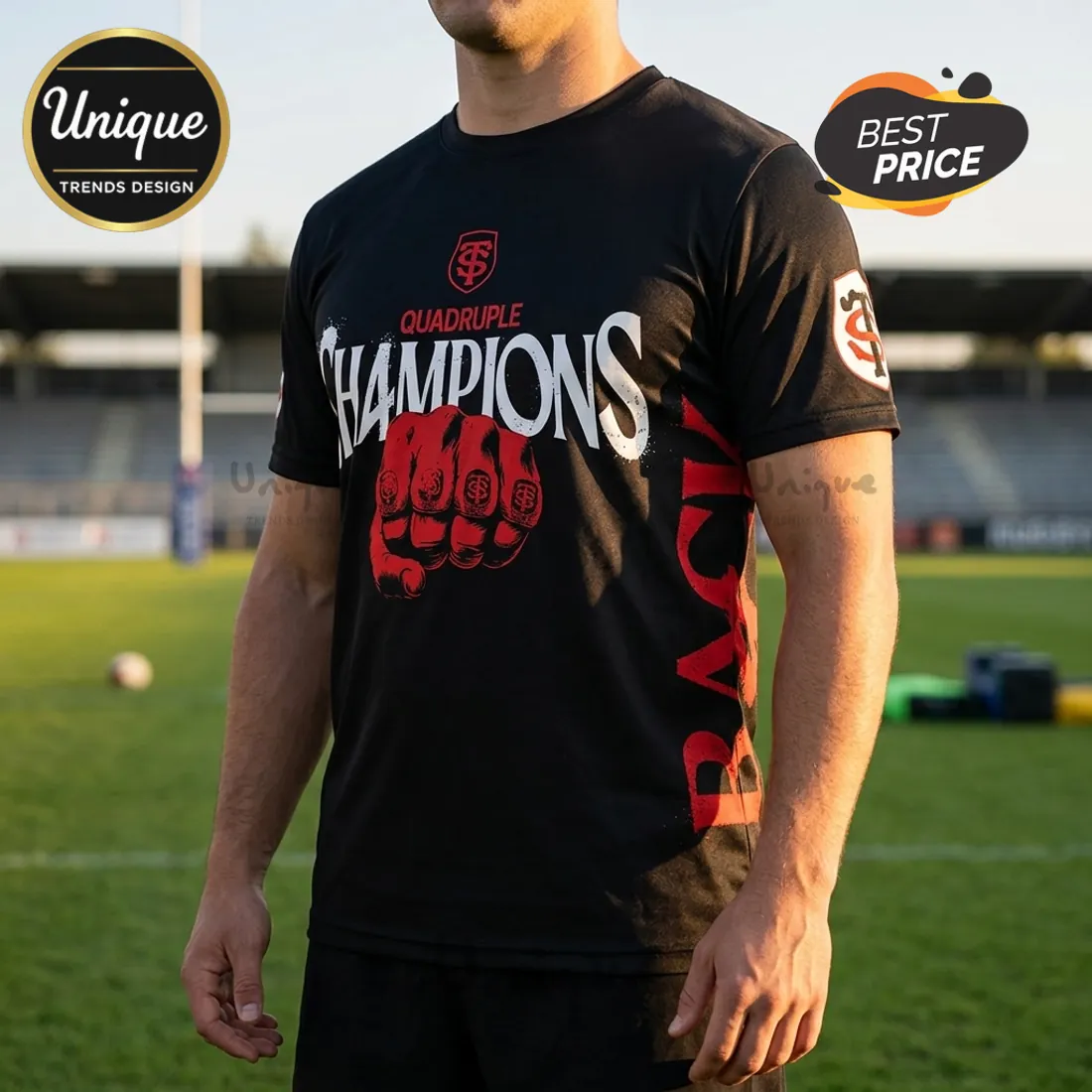 Stade Toulousain 2026 Quadruple Champions Black T-Shirt Stade Toulousain 2026 Quadruple Champions Black T-Shirt
