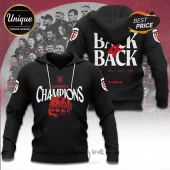 Black hooded sweatshirt featuring a red fist, Champions text, and Back 4 Back print with Toulouse Rugby team imagery.!