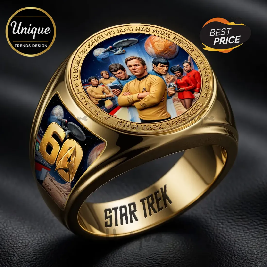 Star Trek 60th Anniversary Gold Tone Engraved Ring Star Trek 60th Anniversary Gold Tone Engraved Ring