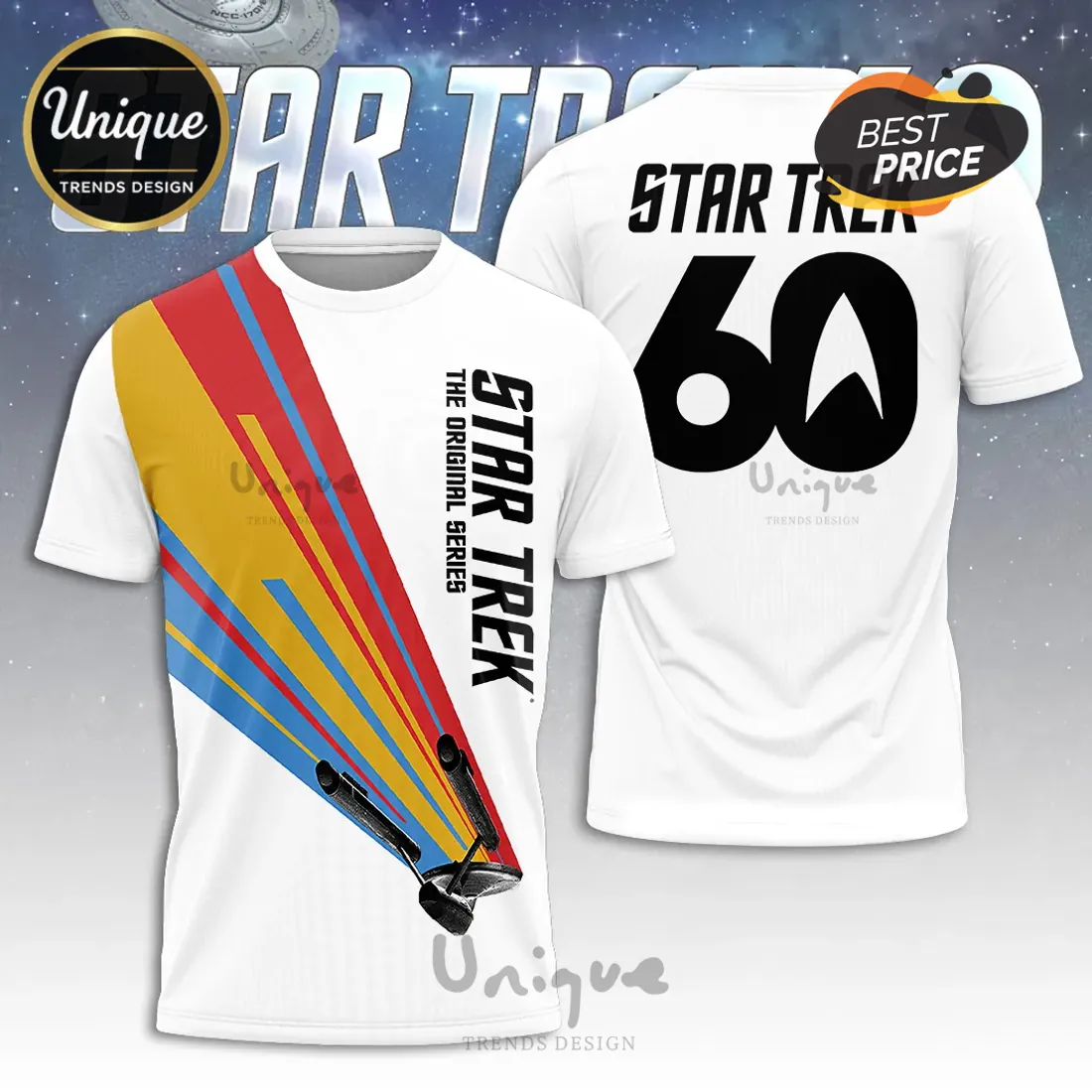 Star Trek 60th Anniversary USS Enterprise White T-Shirt Star Trek 60th Anniversary USS Enterprise White T-Shirt