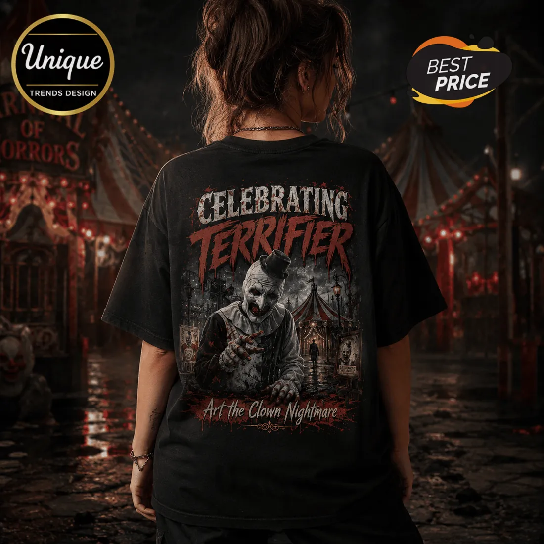 Terrifier Art the Clown Carnival of Horrors Black T-Shirt Terrifier Art the Clown Carnival of Horrors Black T-Shirt