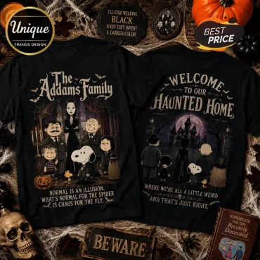 The Addams Family x Snoopy Haunted Home Black T-Shirt