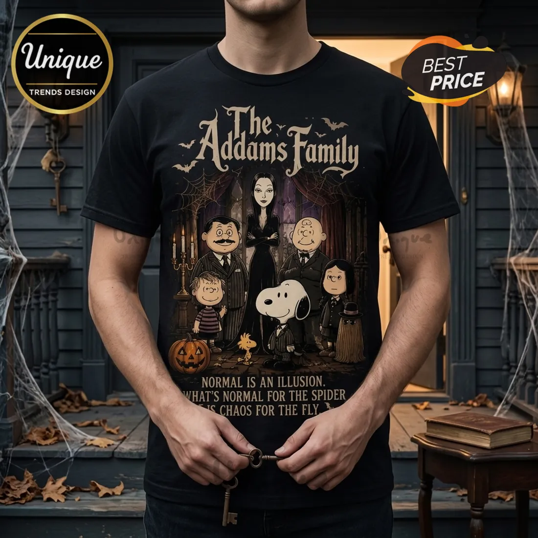 The Addams Family x Snoopy Haunted Home Black T-Shirt The Addams Family x Snoopy Haunted Home Black T-Shirt