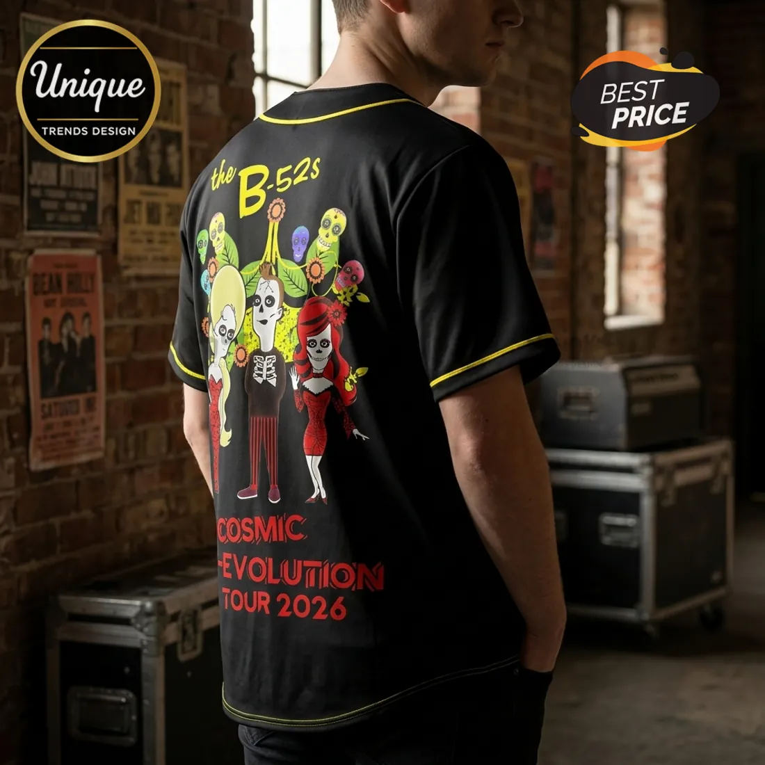 The B-52s x Devo Cosmic De-Evolution 2026 Black Baseball Jersey The B-52s x Devo Cosmic De-Evolution 2026 Black Baseball Jersey