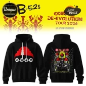 Black hooded sweatshirt with red Devo energy dome graphic on front and band concert tour artwork on the back.!